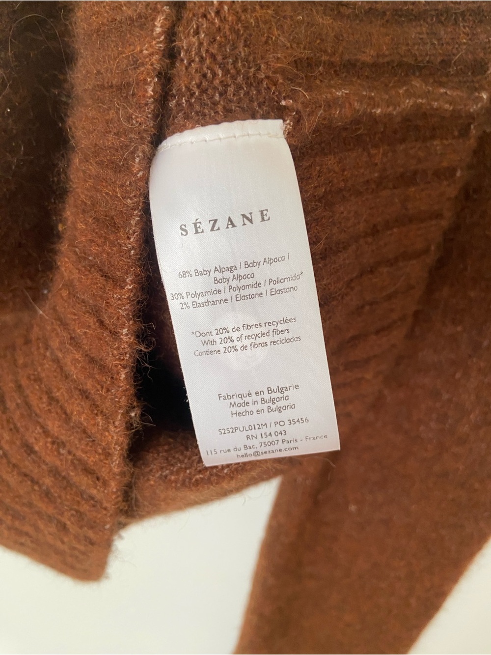 Sezane Sama Jumper Chestnut Brown Baby Alpaca Crew Sweater size XS - Picture 6 of 11